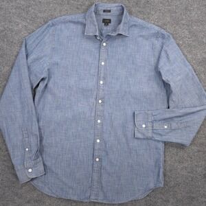 J Crew Chambray Shirt Mens L Tall Blue Classic Fit Long Sleeve Button Up Preppy